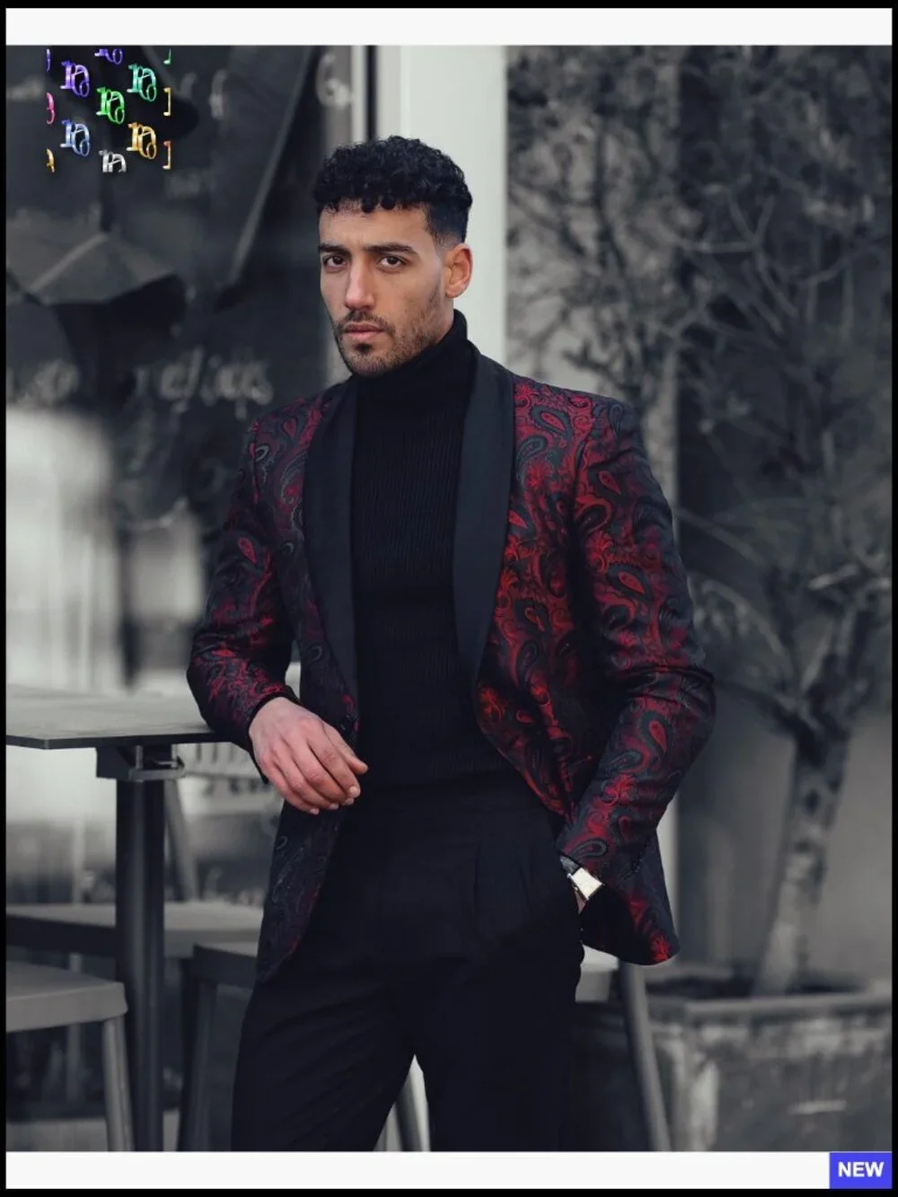 Floral Tuxedo Jacket Shawl Lapel Slim Fit Formal Blazer Prom Wedding Dinner